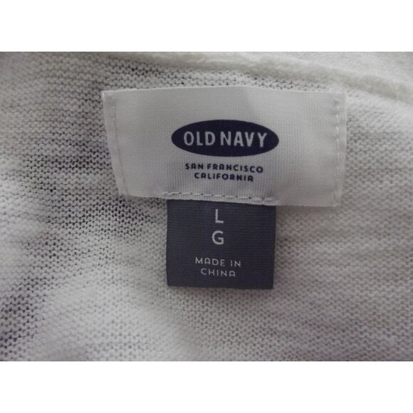 Old Navy Cardigan Sweater Womens Size Large Cream Navy Blue Striped pockets Midi - Picture 4 of 12